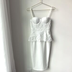 Alamour The Label Esther Dress in Ivory Lace Peplum Bustier Midi Length Size XS